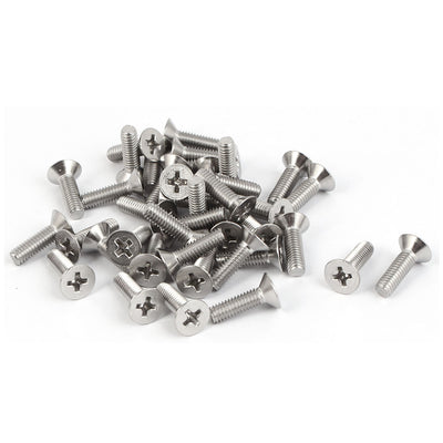 Harfington Uxcell 40 Pcs M4x14mm 316 Stainless Steel Flat Head Phillips Machine Screws Silver Tone