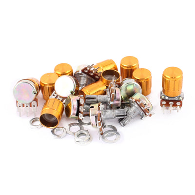 Harfington Uxcell 10 Pcs WH148-B1M 1M Ohm Rotary Linear Taper Potentiometers w Golden Knob