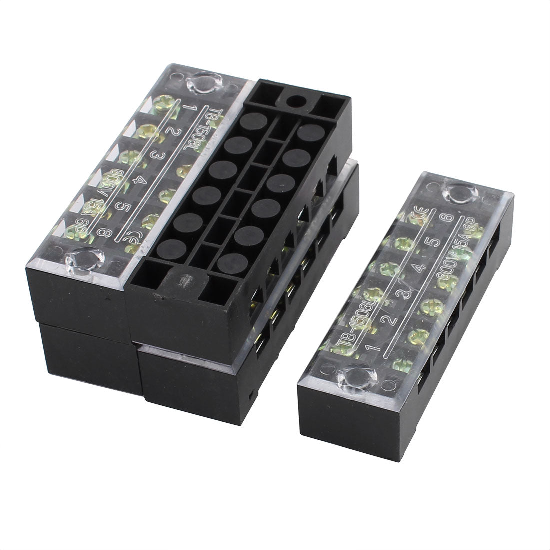 uxcell Uxcell 5Pcs 600V 15A 6 Positions 6P Dual Rows Covered Barrier Screw Terminal Blocks