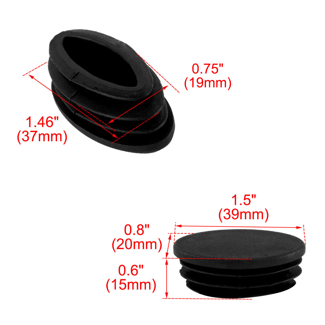 uxcell Uxcell Table Chair Leg Plastic Oval Pipe Tube Insert Cap Black 20 x 39mm 10 Pcs