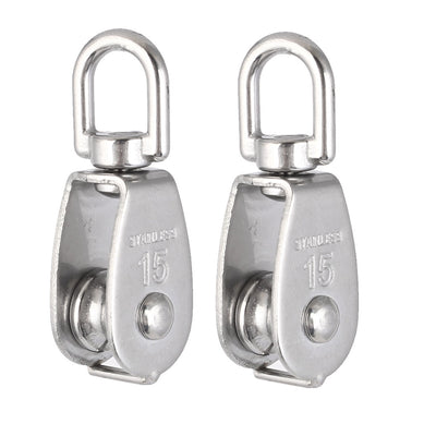 Harfington Uxcell M15 Lifting Crane Swivel Hook Single Pulley Block Hanging Wire Towing Wheel 2pcs