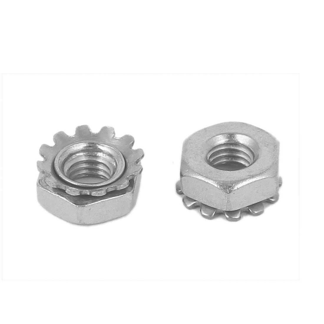 uxcell Uxcell 10#-32 304 Stainless Steel External Tooth Kep Nuts Locknuts Silver Tone 100 Pcs