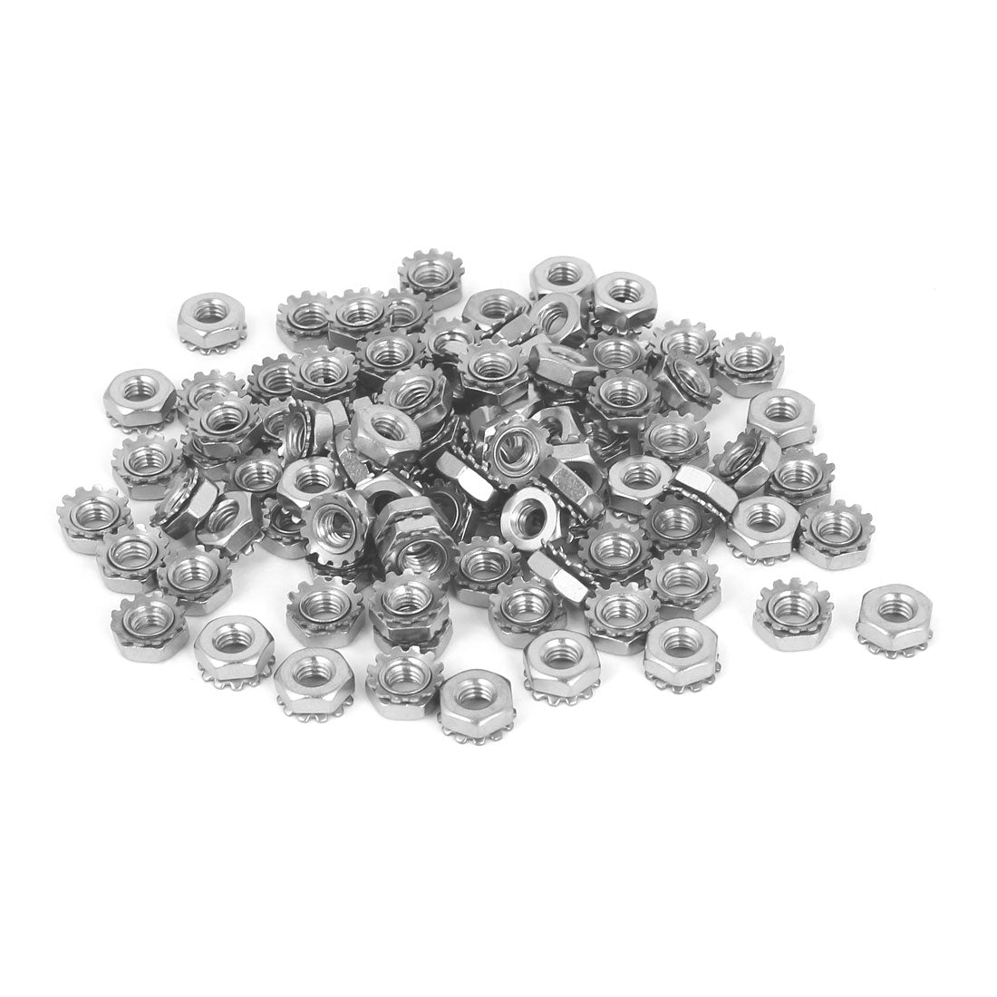 uxcell Uxcell 10#-32 304 Stainless Steel External Tooth Kep Nuts Locknuts Silver Tone 100 Pcs