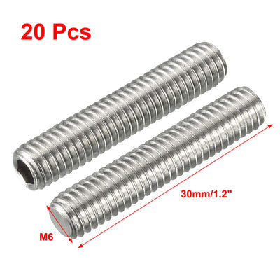 Harfington Uxcell M6 x 30mm Fully Male Threaded 304 Stainless Steel Rod Bar Studs 20 Pcs