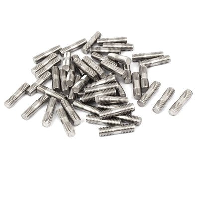 Harfington Uxcell 50 Stück Doppelend Gewinde Stud Zähne Stange M8x30mm 304 Edelstahl Silber Ton