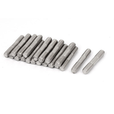 Harfington Uxcell M8x45mm 304 Stainless Steel Double End Thread Stud Teeth Rod Silver Tone 20pcs