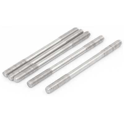 Harfington Uxcell M8 x 120mm Tight Adjustable Push Double End Thread Stud Teeth Rod 5pcs