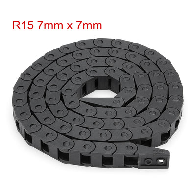 Harfington Uxcell R15 7mm x 7mm Internal Size Black Plastic Cable Wire Carrier Drag Chain 1M Length for CNC