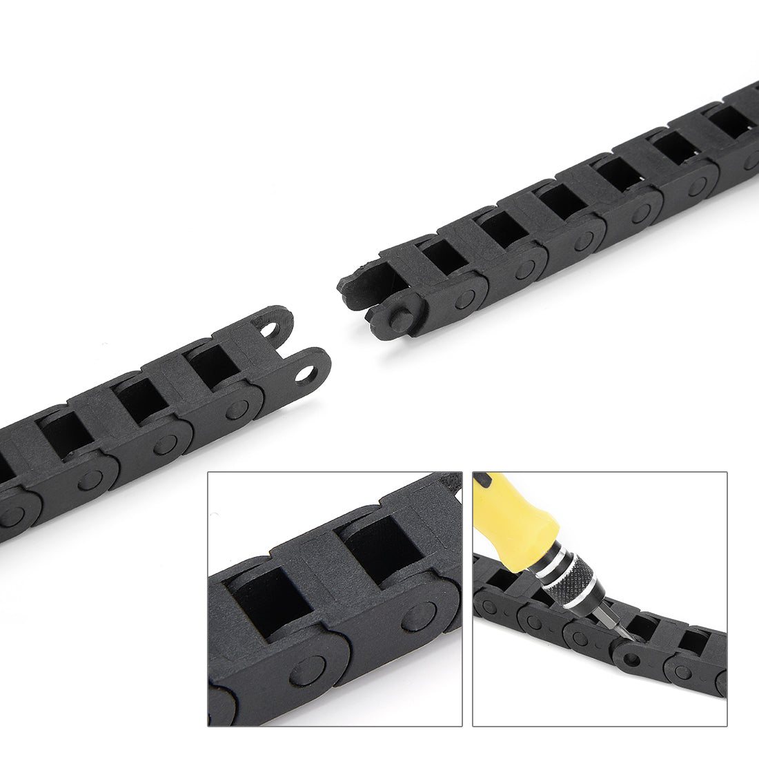 uxcell Uxcell R15 7mm x 7mm Internal Size Black Plastic Cable Wire Carrier Drag Chain 1M Length for CNC