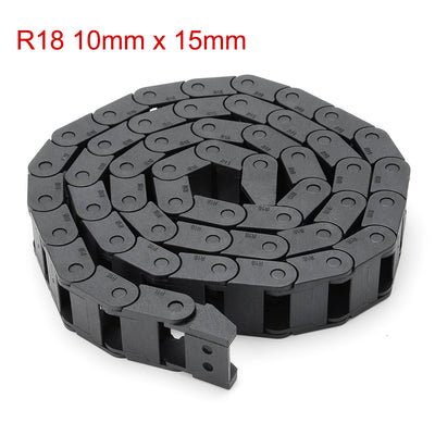 Harfington Uxcell R18 10mm x 15mm Black Plastic Cable Wire Carrier Drag Chain 1M Length for CNC