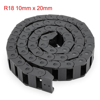 Harfington Uxcell R18 10mm x 20mm Black Plastic Cable Wire Carrier Drag Chain 1M Length for CNC