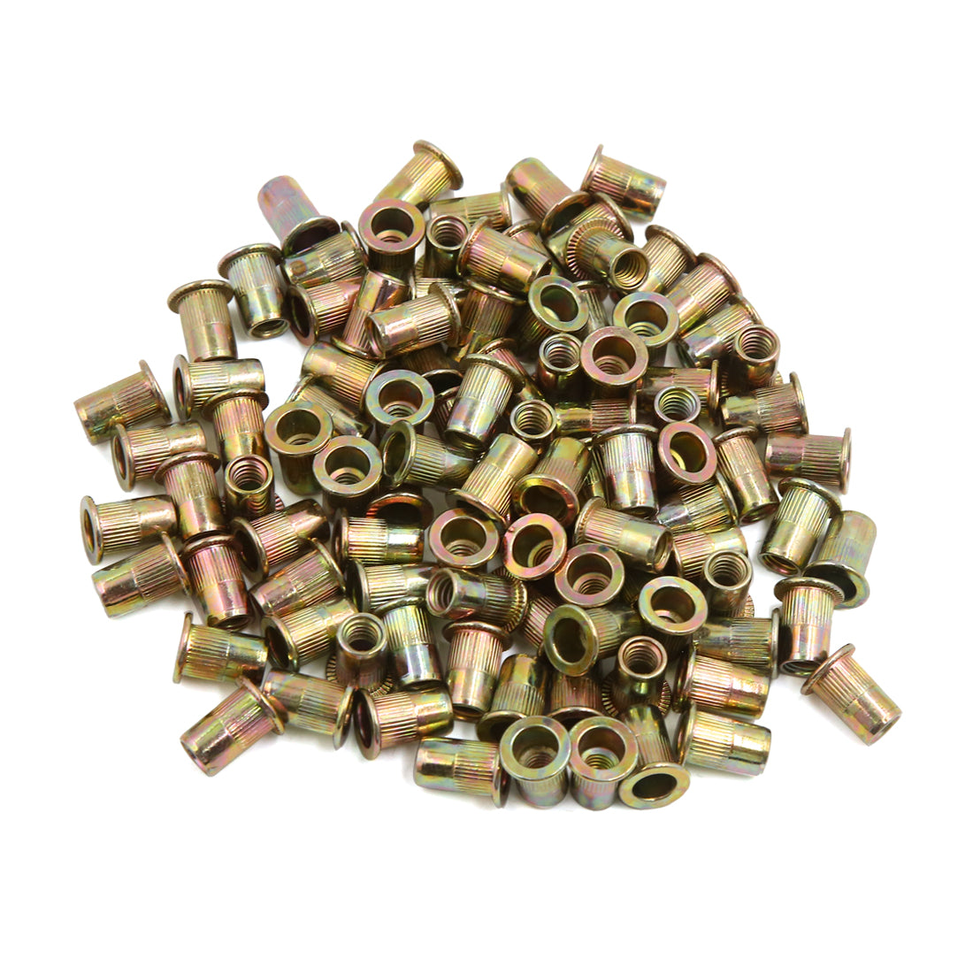 uxcell Uxcell 100 Pcs 1/4-20 Car Bronze Tone Zinc Coated Steel Thread Rivet Nut Insert Nutserts