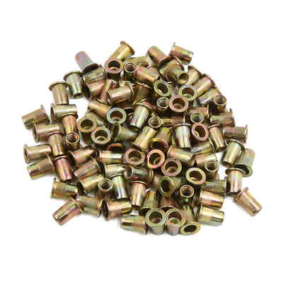 Harfington Uxcell 100 Pcs 1/4-20 Car Bronze Tone Zinc Coated Steel Thread Rivet Nut Insert Nutserts