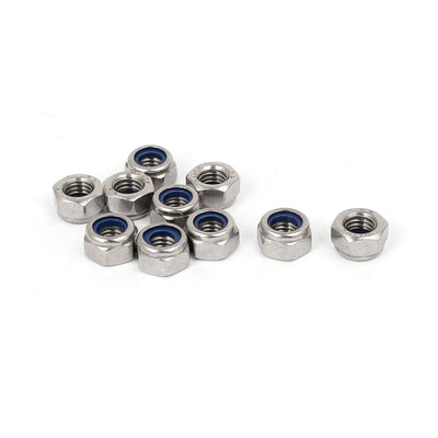 Harfington Uxcell M8 x 1.25mm 304 Stainless Steel Nylock Nylon Insert Hex Lock Nut 10PCS