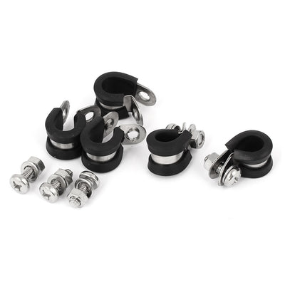 Harfington Uxcell 11mm 304 Stainless Steel EPDM Rubber Lined P Clips Cable Mounting Hose Pipe Clamp 5pcs