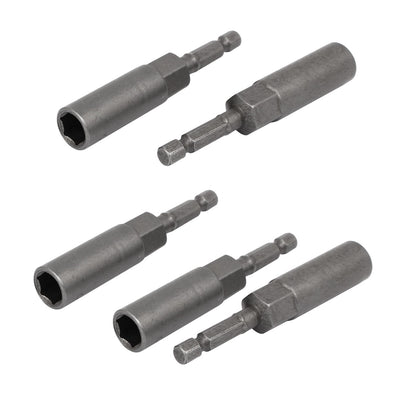 Harfington Uxcell 81mm Length 1/4" Hex Shank 10mm Hexagonal Deep Socket Nut Driver Bit Gray 5pcs