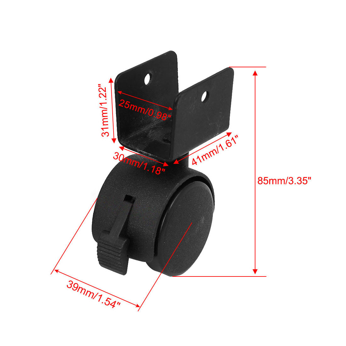 uxcell Uxcell 1,6" Dmr. Rad U-Clamp Top drehbare Universal Schwenkbremsrolle schwarz 4pcss