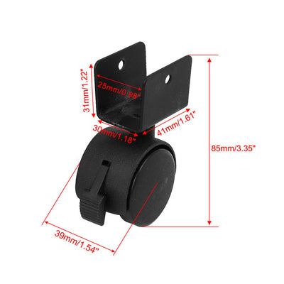 Harfington Uxcell 1,6" Dmr. Rad U-Clamp Top drehbare Universal Schwenkbremsrolle schwarz 4pcss