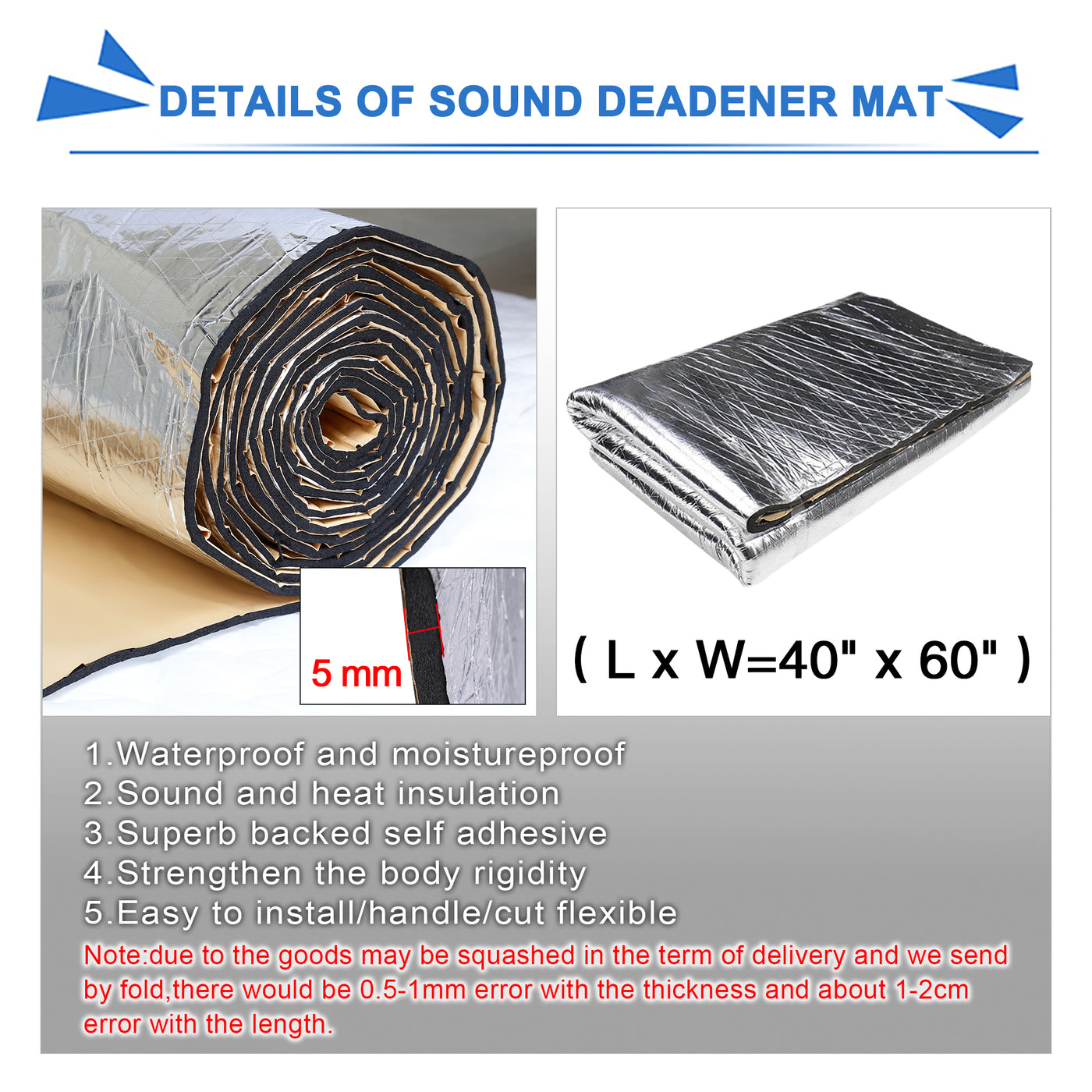 Uxcell 197mil 16.36sqft Noise Sound Deadener Deadening Insulation Mat ...