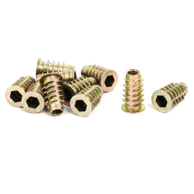 Harfington Uxcell M6x20mm Interface Hex Socket Threaded Insert Nuts 10pcs for Wood Furniture