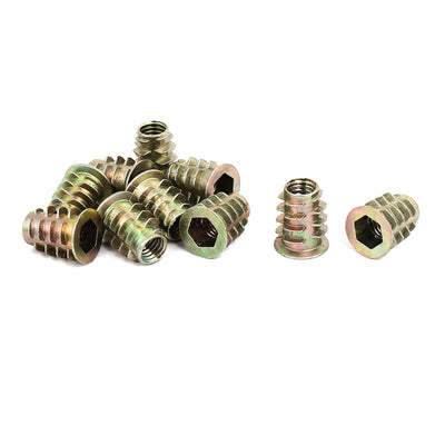 Harfington Uxcell M8x18mm Interface Hex Socket Threaded Insert Nuts 10pcs for Wood Furniture