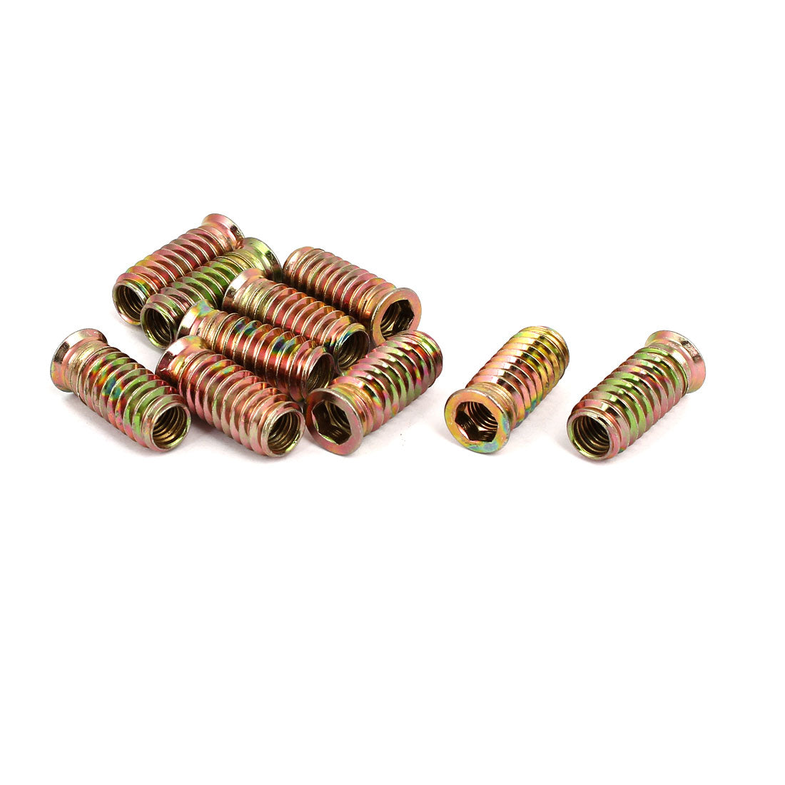 uxcell Uxcell Wood Furniture Insert Interface Hex Socket E-Nut Bronze Tone M8x30mm 10pcs