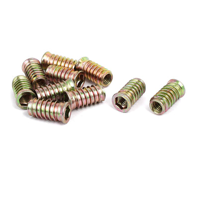 Harfington Uxcell Wood Furniture Insert Interface Hex Socket E-Nut Bronze Tone M10x30mm 10pcs