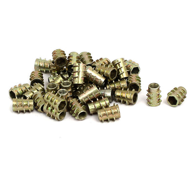 Harfington Uxcell M4x10mm Hex Socket Threaded Insert Nuts Bronze Tone 40pcs for Wood Furniture