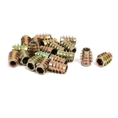 Harfington Uxcell M6x15mm Hex Socket Threaded Insert Nuts Bronze Tone 20pcs for Wood Furniture