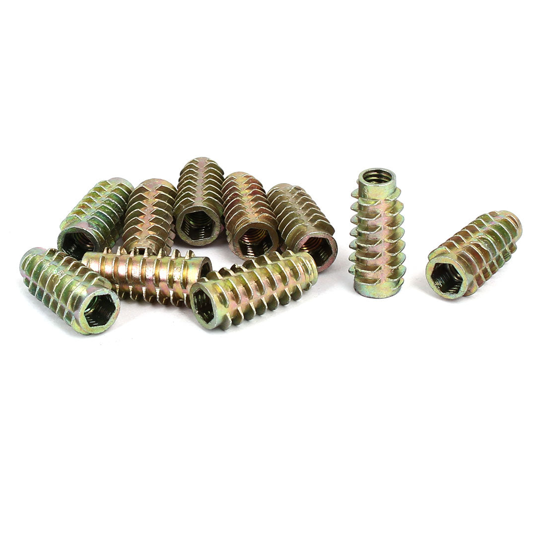 uxcell Uxcell M6x25mm Hex Socket Threaded Insert Nuts Bronze Tone 10pcs for Wood Furniture