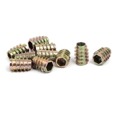 Harfington Uxcell M8x20mm Hex Socket Threaded Insert Nuts Bronze Tone 10pcs for Wood Furniture