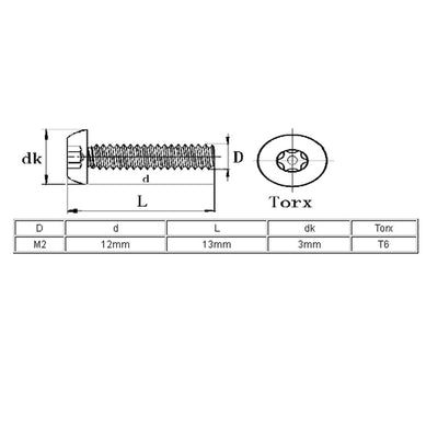 Harfington Uxcell M2x12mm 304 Stainless Steel Button Head Torx Security Machine Screws 30pcs