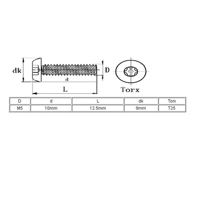 Harfington Uxcell M5x10mm 304 Stainless Steel Button Head Torx Security Tamper Proof Screws 30pcs