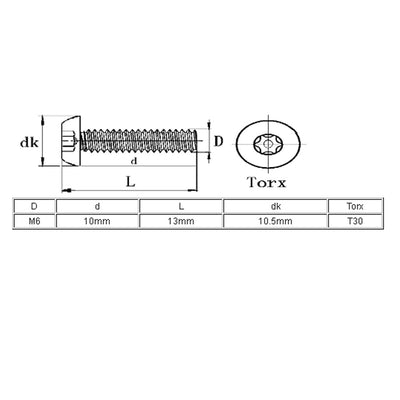 Harfington Uxcell M6x10mm 304 Stainless Steel Button Head Torx Security Tamper Proof Screws 10pcs