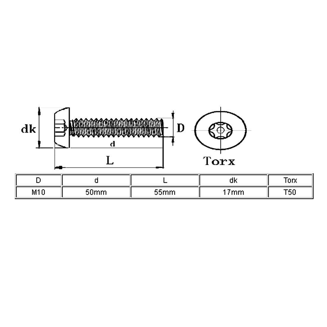 uxcell Uxcell M10x50mm 304 Stainless Steel Button Head Torx Security Machine Screws 2pcs
