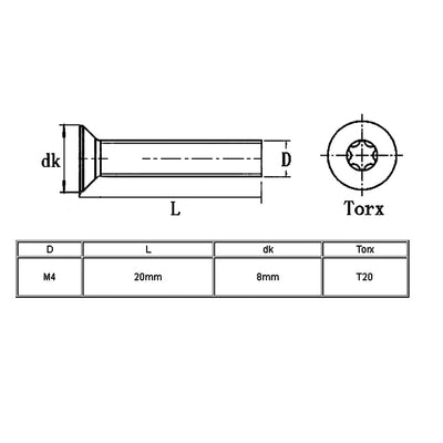 Harfington Uxcell Flat Head Torx Screws M4*20mm 304SUS 20pcs