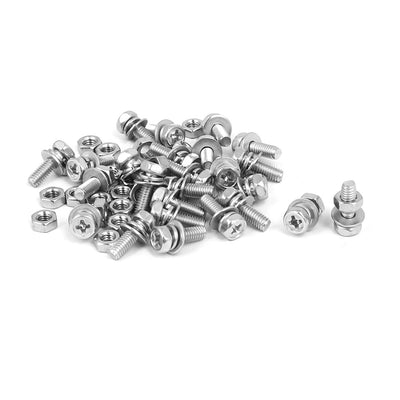 Harfington Uxcell M4 x 12mm 304 Stainless Steel Phillips Hex Head Bolts Nuts w Washers 25 Sets