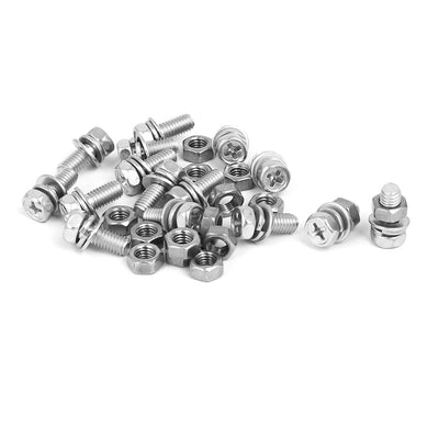 Harfington Uxcell M5 x 12mm 304 Stainless Steel Phillips Hex Head Bolts Nuts w Washers 15 Sets