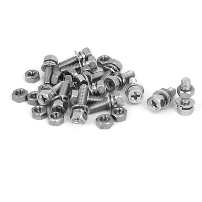 Harfington Uxcell M5 x 16mm 304 Stainless Steel Phillips Hex Head Bolts Nuts w Washers 15 Sets