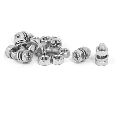 Harfington Uxcell M6 x 14mm 304 Stainless Steel Phillips Hex Head Bolts Nuts w Washers 8 Sets