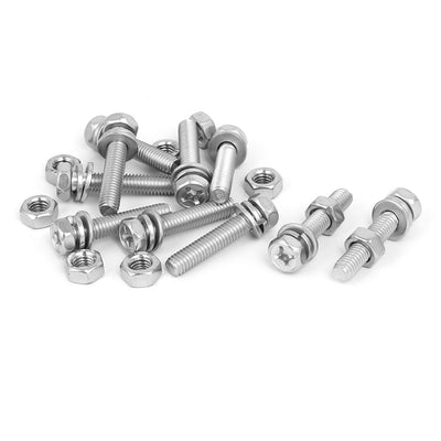 Harfington Uxcell M6 x 30mm 304 Stainless Steel Phillips Hex Head Bolts Nuts w Washers 10 Sets