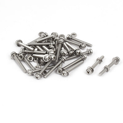 Harfington Uxcell M3 x 25mm 304 Stainless Steel Phillips Pan Head Screws Nuts w Washers 30 Sets