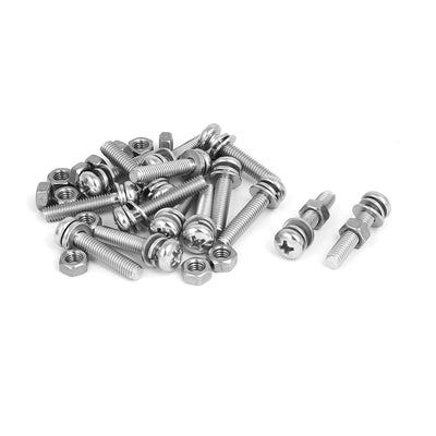 Harfington Uxcell M5 x 25mm 304 Stainless Steel Phillips Pan Head Screws Nuts w Washers 15 Sets