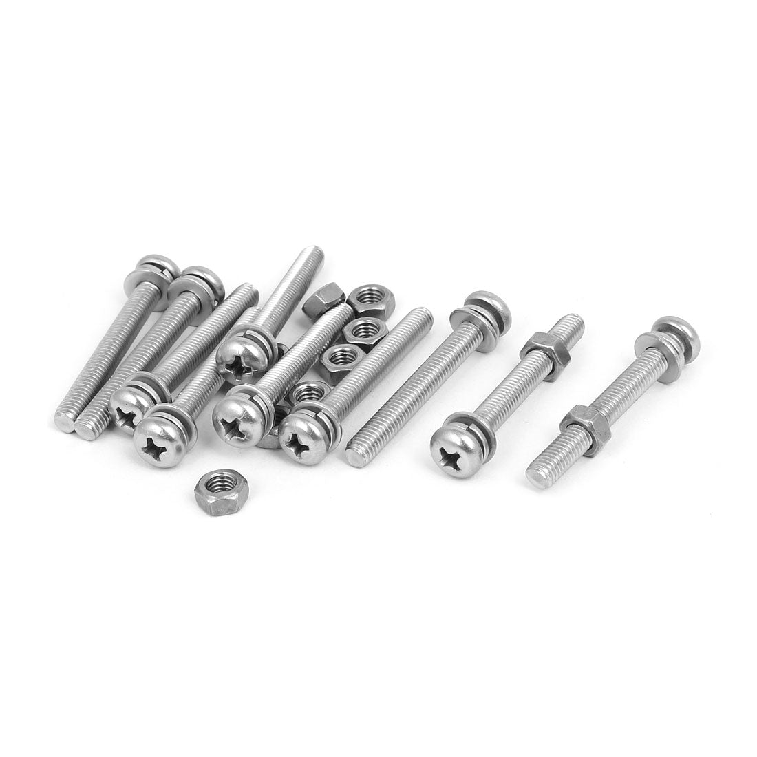 uxcell Uxcell M5 x 40mm 304 Stainless Steel Phillips Pan Head Screws Nuts w Washers 10 Sets