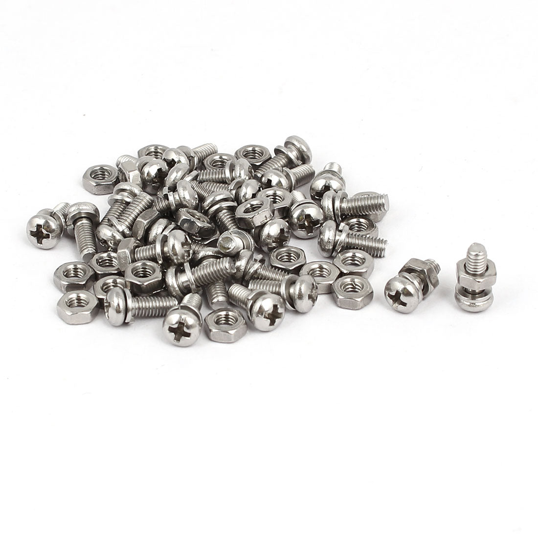 uxcell Uxcell M3x8mm 304 Stainless Steel Phillips Pan Head Screws Nuts w Lock Washers 30 Sets