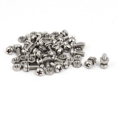 Harfington Uxcell M3x8mm 304 Stainless Steel Phillips Pan Head Screws Nuts w Lock Washers 30 Sets