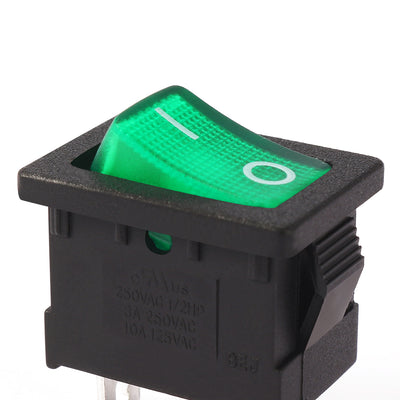 Harfington Uxcell AC 10A/125V 8A/250V SPST 3P 2 Position Green LED Light Rocker Switch