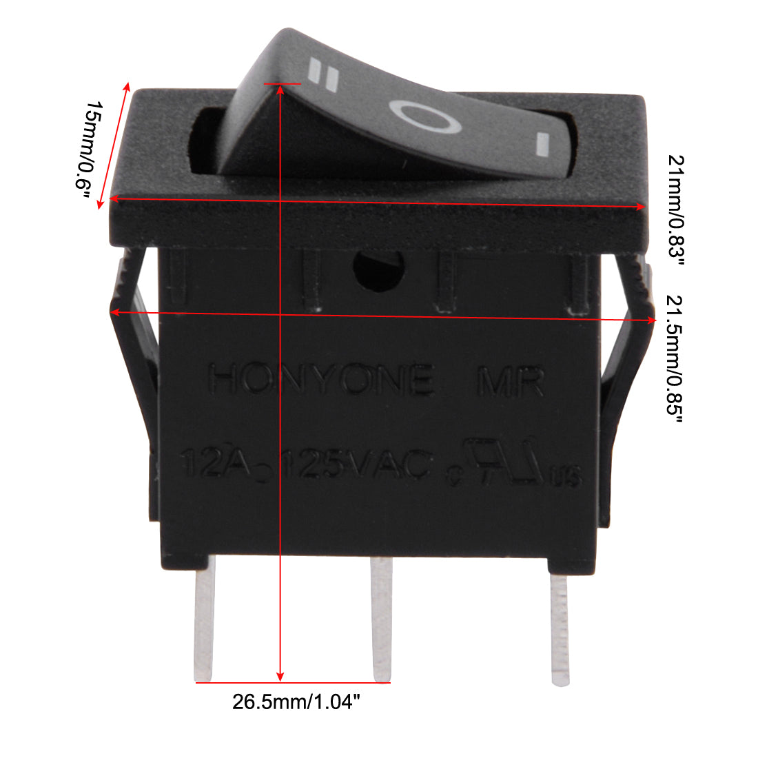 uxcell Uxcell AC 125V/12A 250V/10A SPDT 3P 3 Position On-Off-On Rocker Switch Black