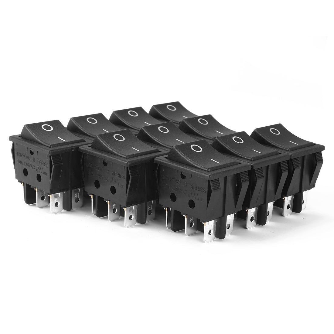 uxcell Uxcell 10Pcs AC 20A/125V 22A/250V DPDT 6 Terminal 2 Position Boat Rocker Switch Black