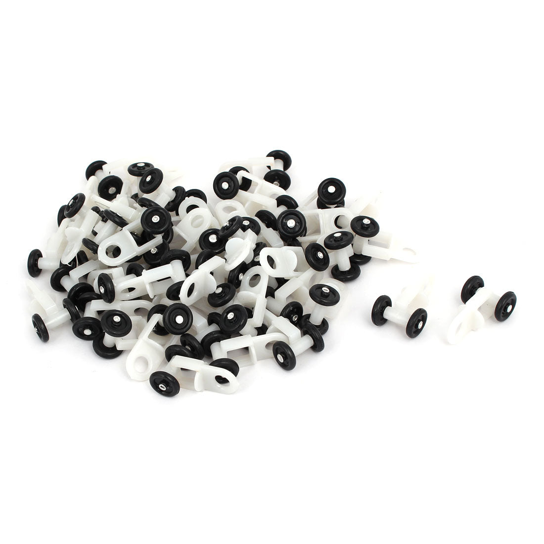 uxcell Uxcell 12.5mm Dia Twin Wheel Curtain Track Rail Rollers Gliders Black White 50pcs